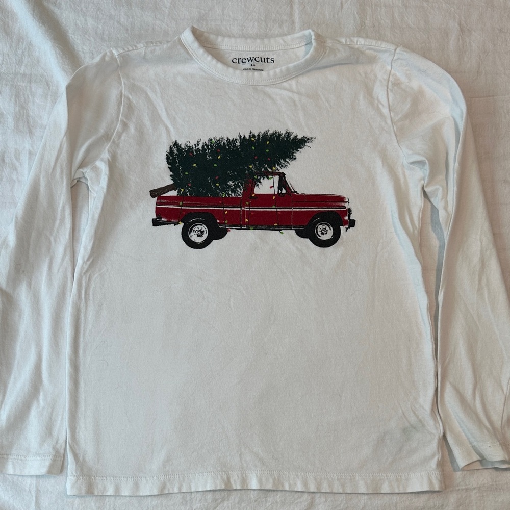 Crewcuts Kids White Long Sleeve Tee with Red Truck and Christmas tree 🎄